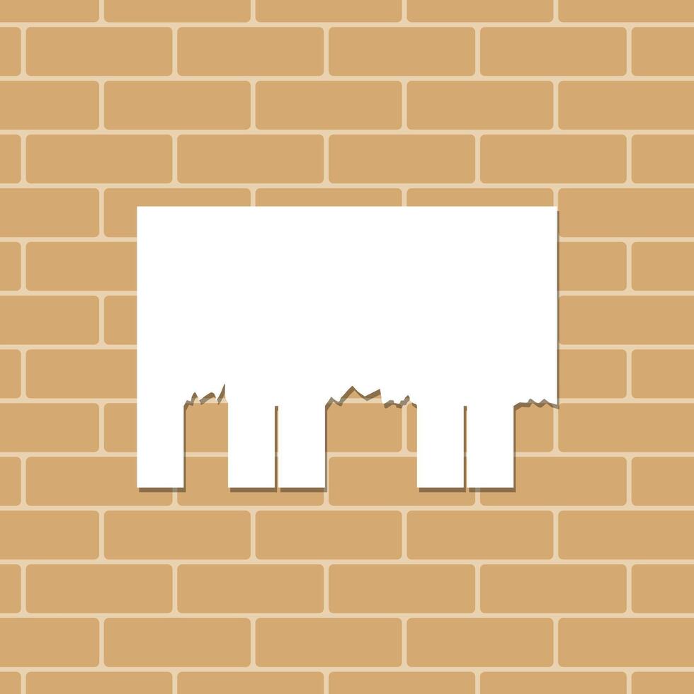 Blank paper advertisement with tear-off stripes on brick wall. vector