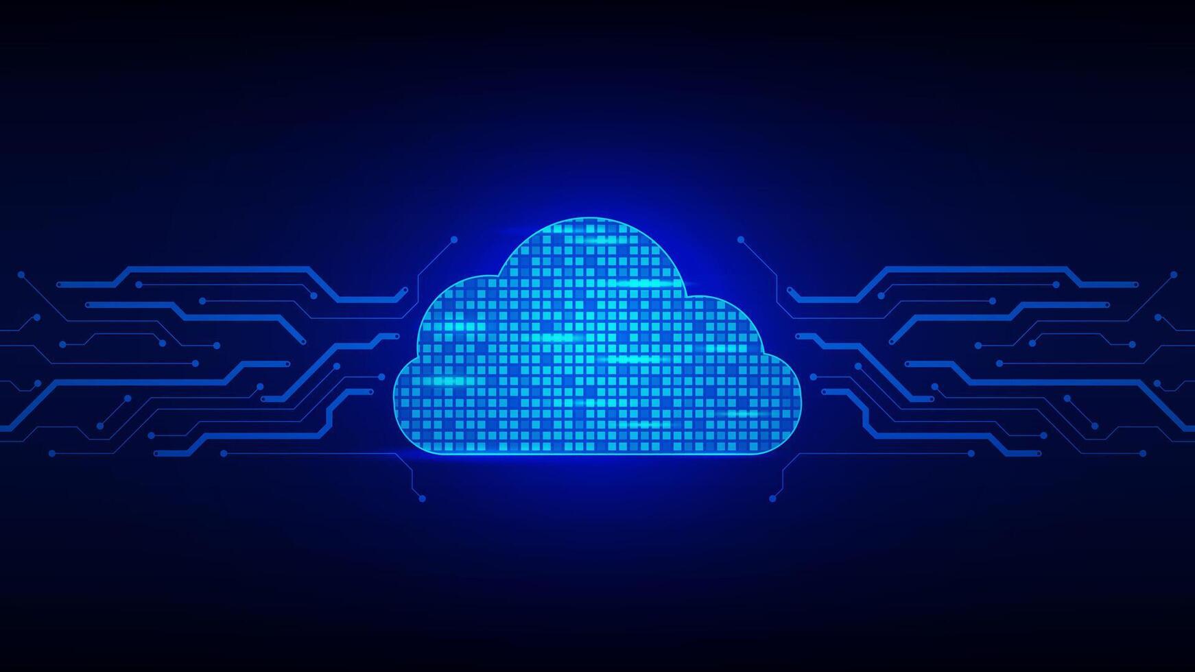futurista nube informática tecnología sistema con circuito tablero en oscuro azul antecedentes. en línea almacenamiento, web hospedaje y servidor vector