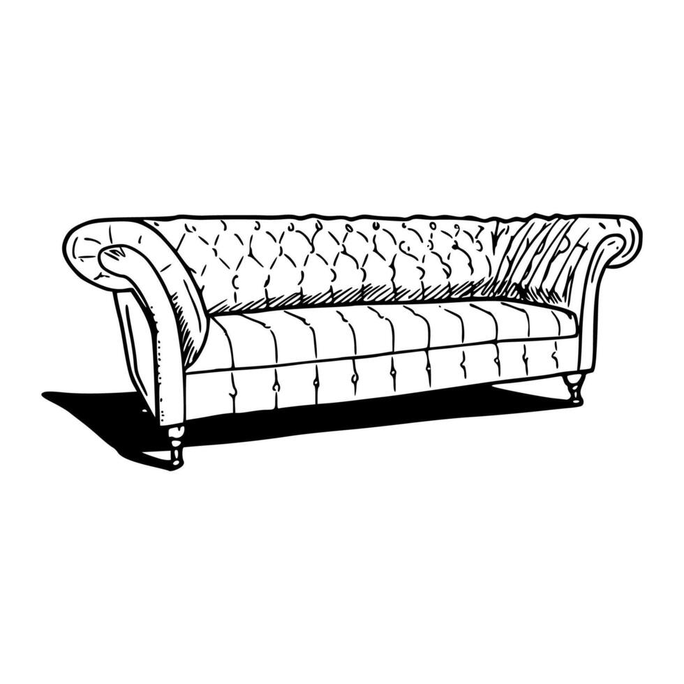 A drawing of a chesterfield sofa vector