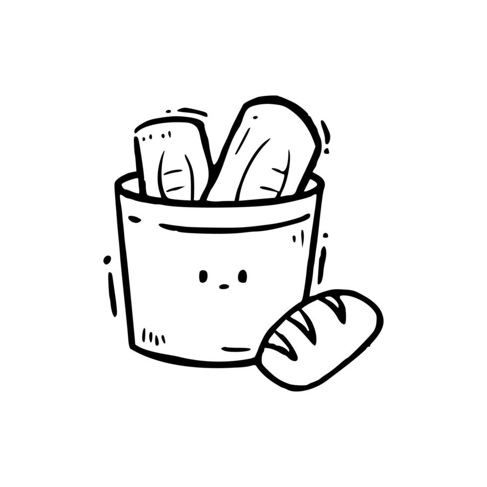 A drawing of bread in a bucket vector