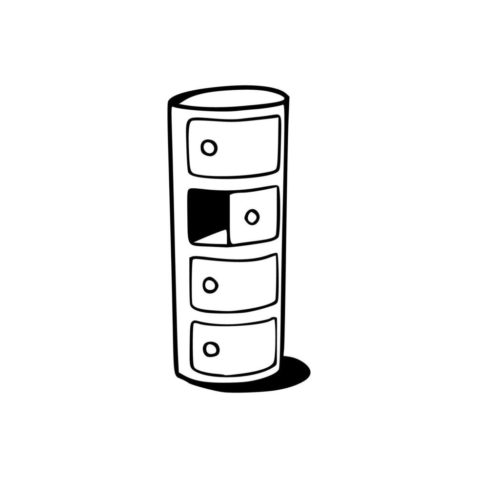 A black and white drawing of a tall cabinet vector