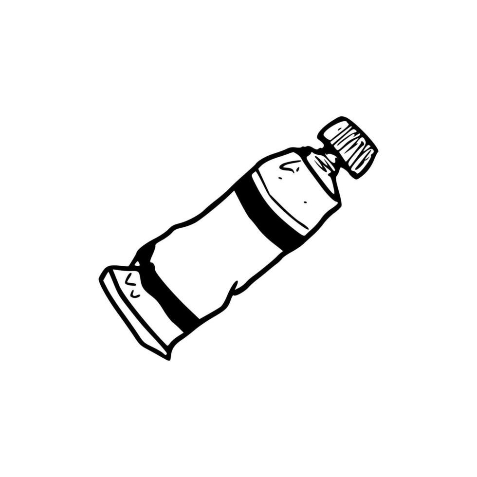 A black and white drawing of a bottle of paint vector