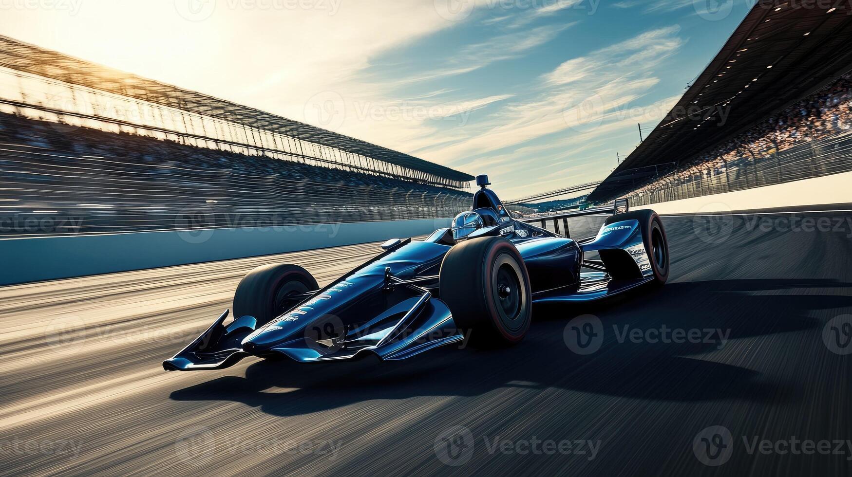 Racecar driver driving formula indy car on a racetrack photo