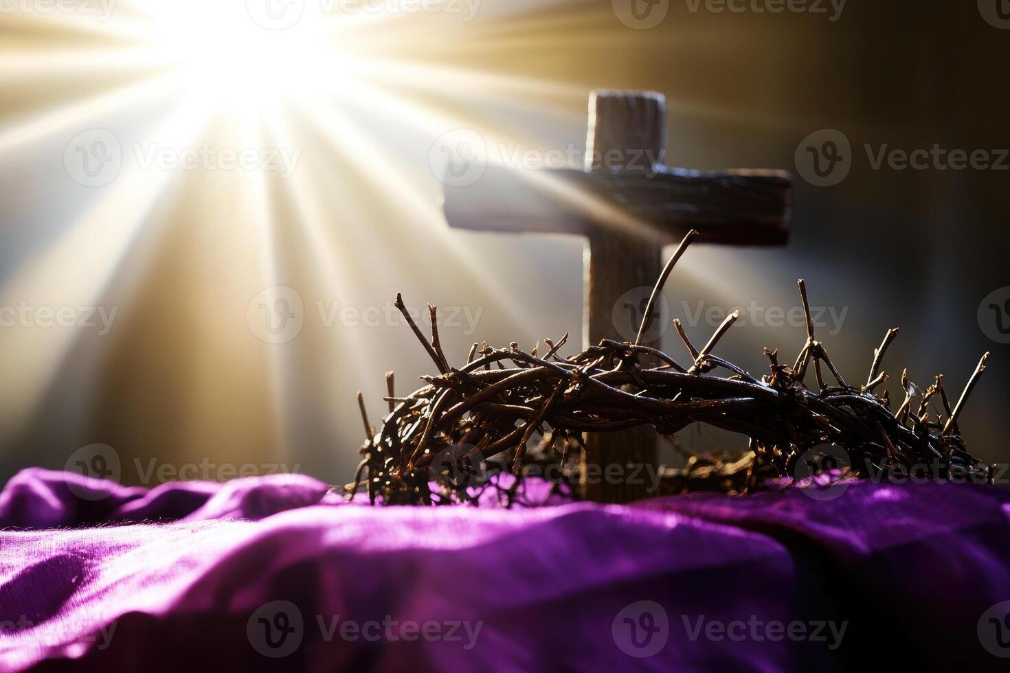 Crown of thorns and cross representing the sacrifice of jesus christ photo