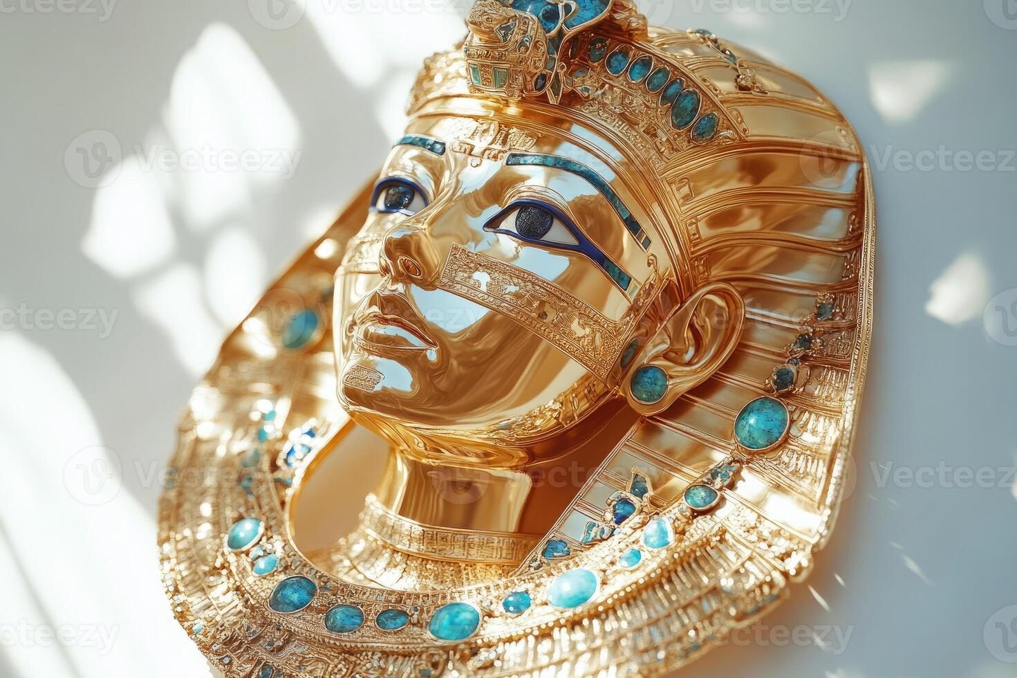 Golden mask of tutankhamun shining with precious stones photo