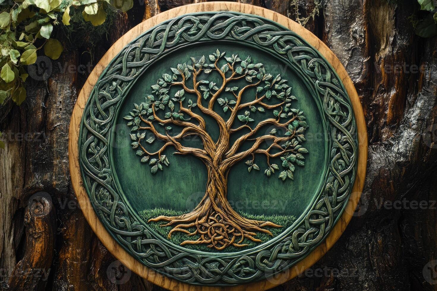 Golden celtic tree of life growing in a magical forest artwork photo