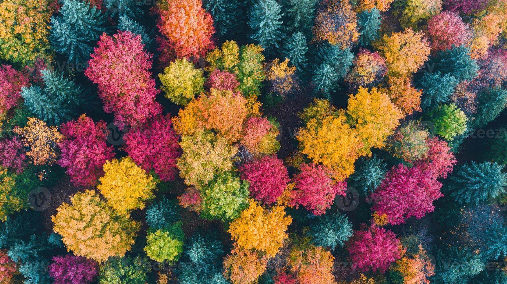 Vibrant colorful autumn forest canopy creating stunning abstract pattern photo