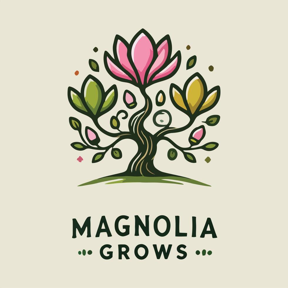 Whimsical Magnolia Grows Tree Logo vector
