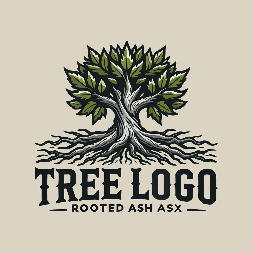 Tree logo with roots and leaves vector