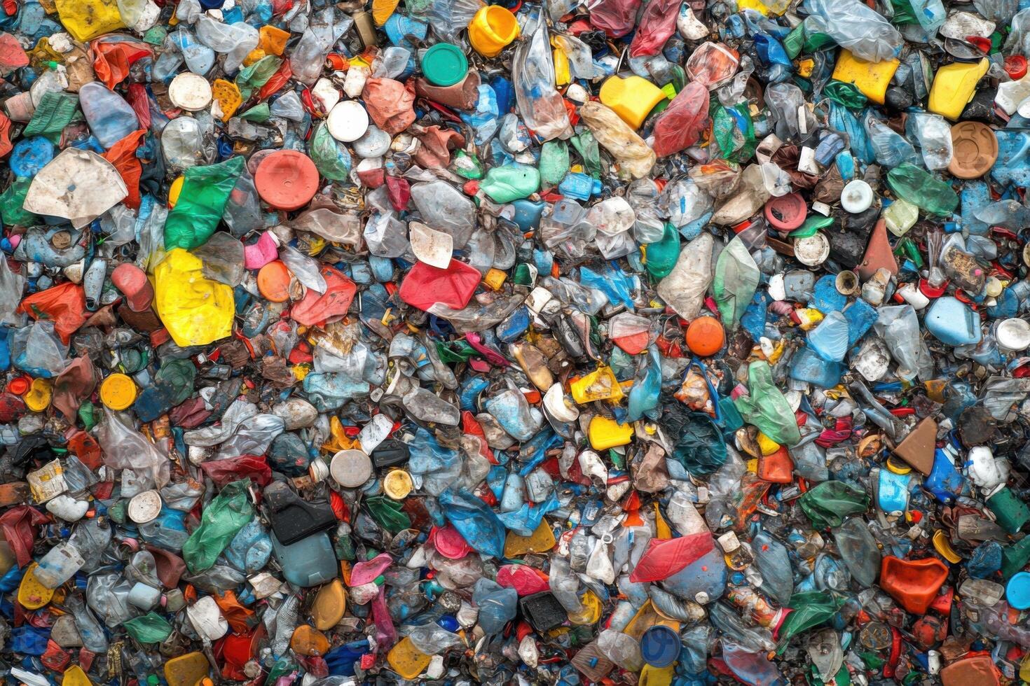 Plastic waste accumulation in a landfill shows various colors and types of discarded materials photo