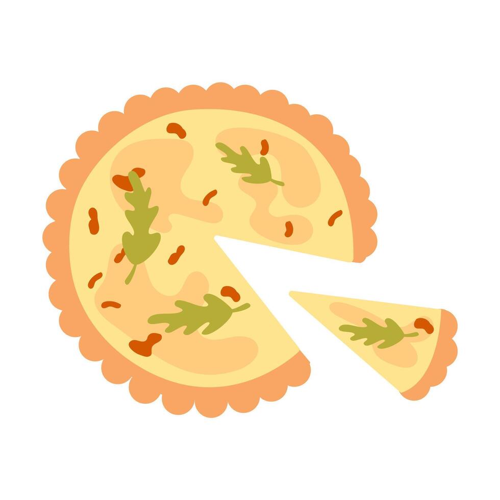 Isolated French quiche pie on a white background hand drawn vector