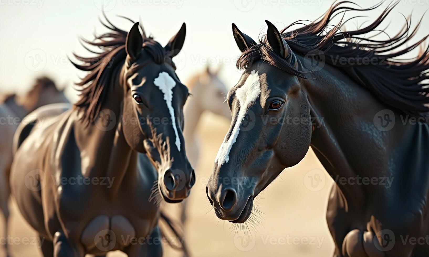 Majestic horses black and white stallions portrait side photo