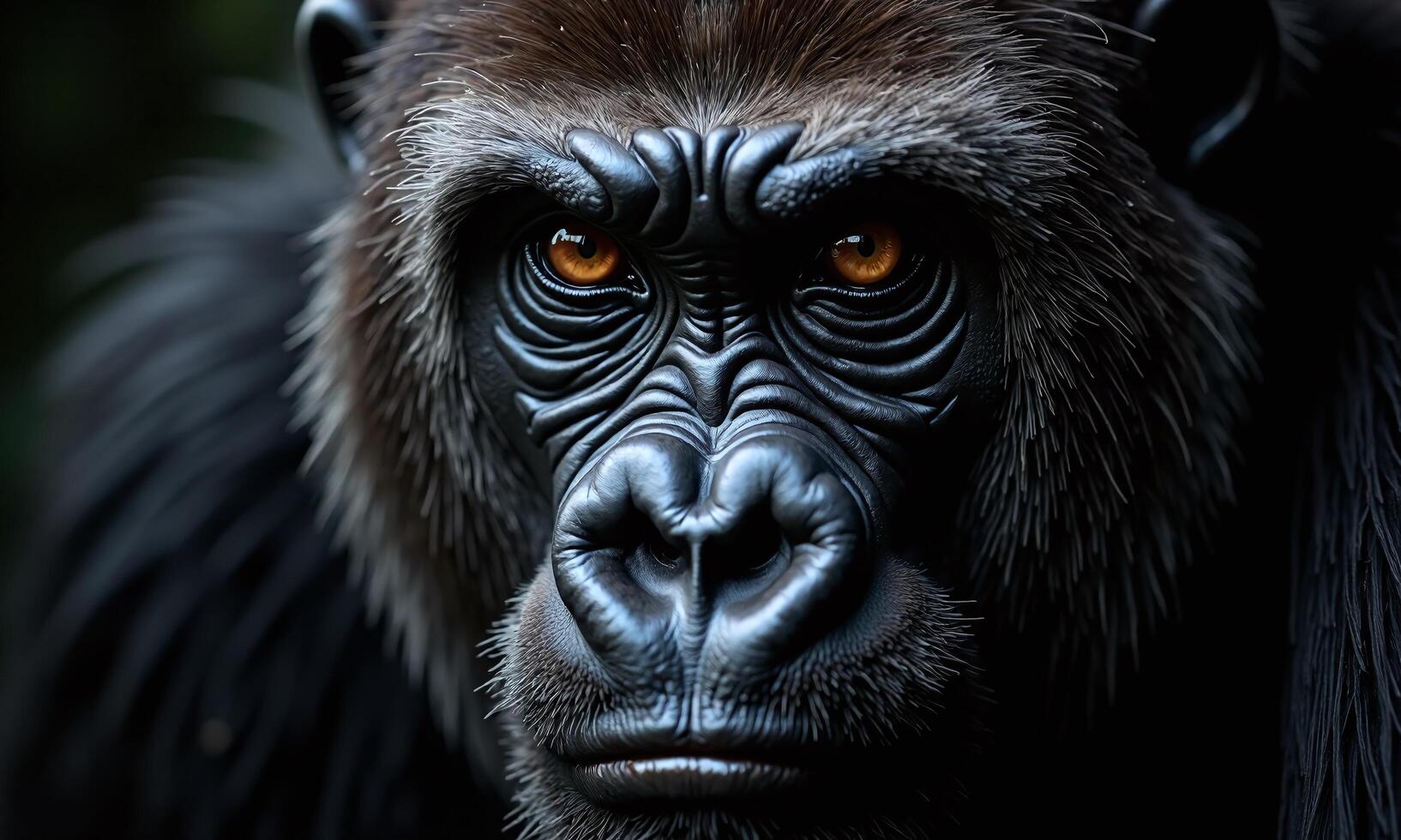 Close up portrait of a gorilla intense gaze photo