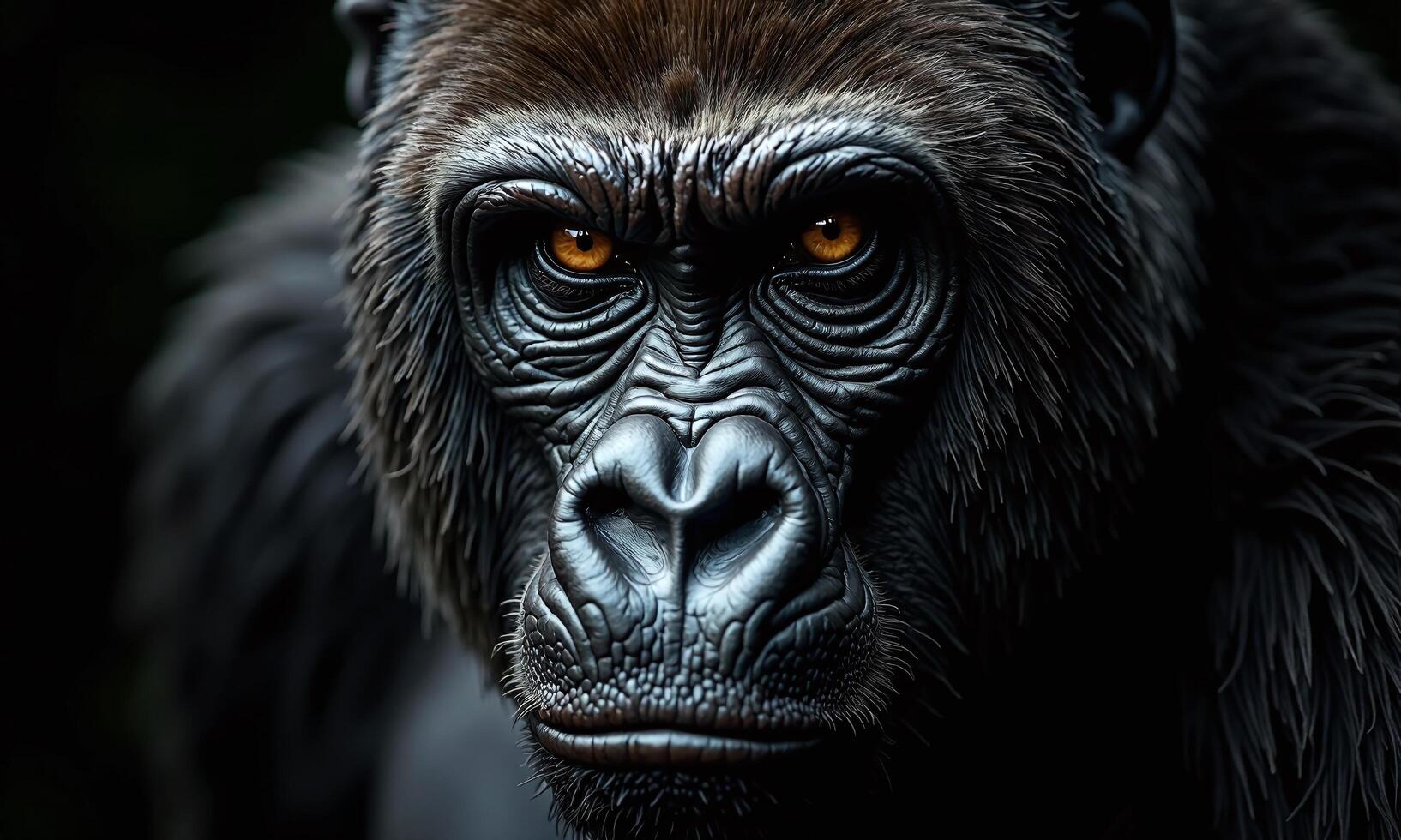 Close up portrait of a gorilla intense gaze photo