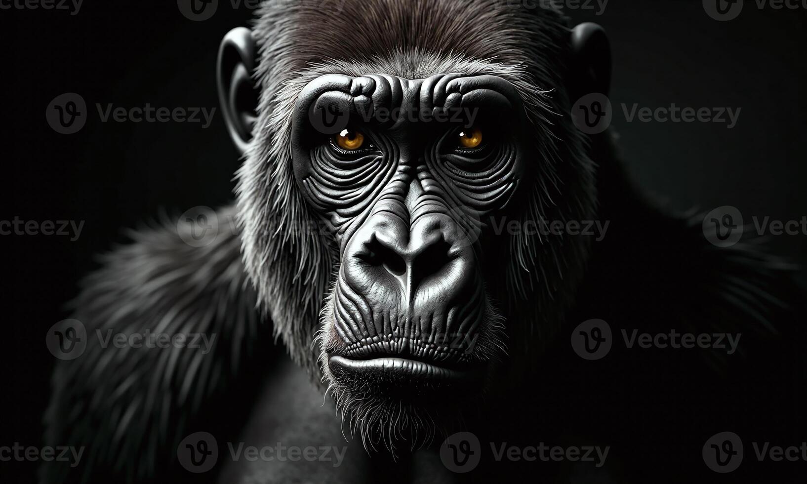 Black and white portrait gorilla intense gaze dramatic photo