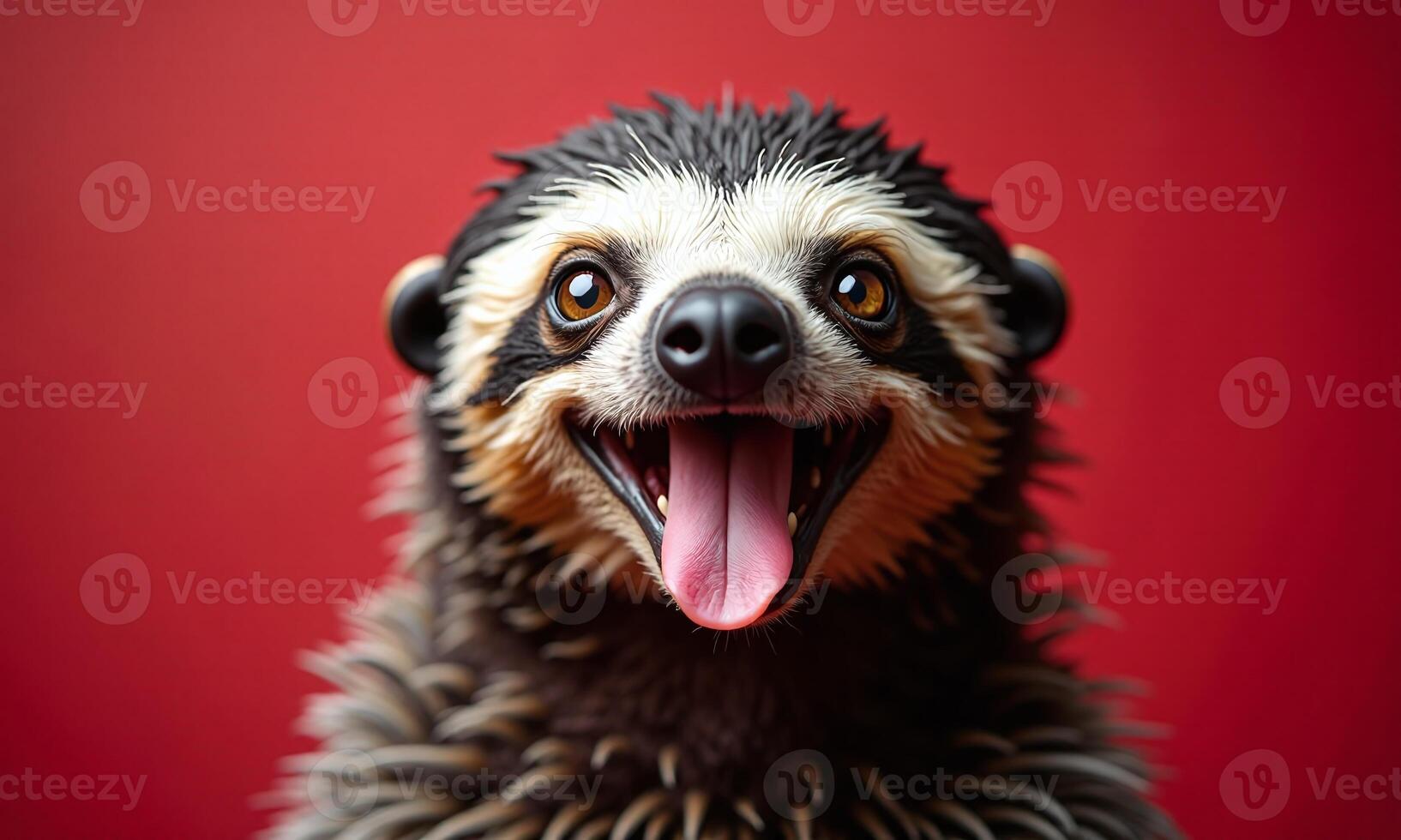Smiling sloth portrait vibrant background studio lighting photo