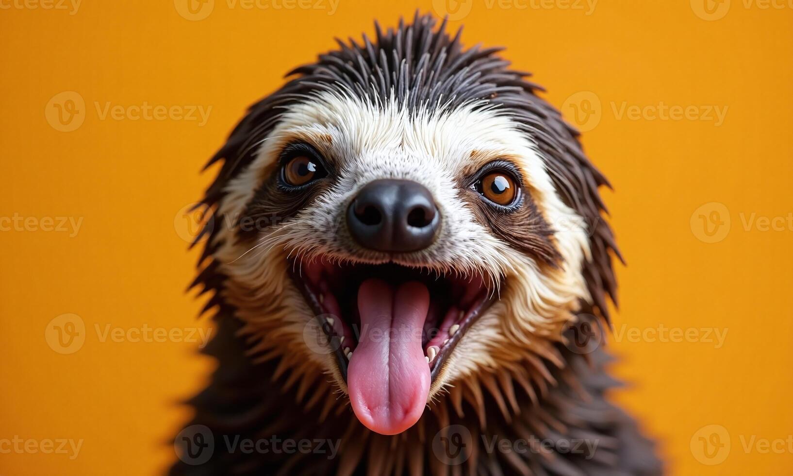 Smiling sloth portrait vibrant background studio lighting photo
