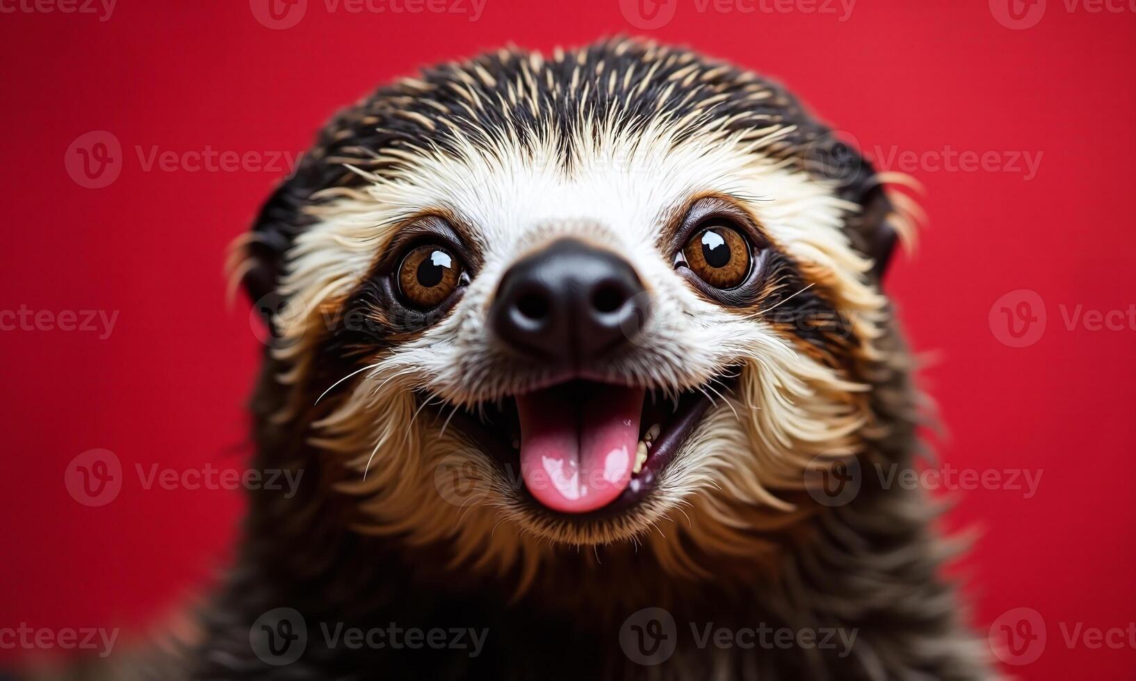 Smiling sloth portrait vibrant background studio lighting photo
