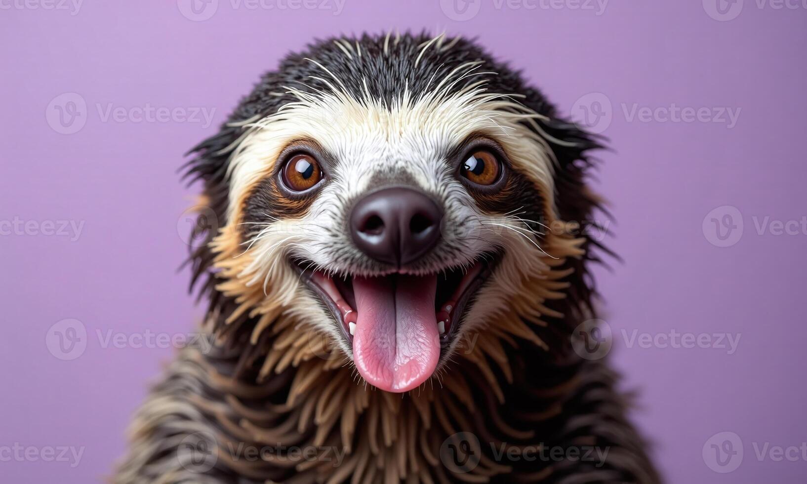 Smiling sloth portrait vibrant background studio lighting photo