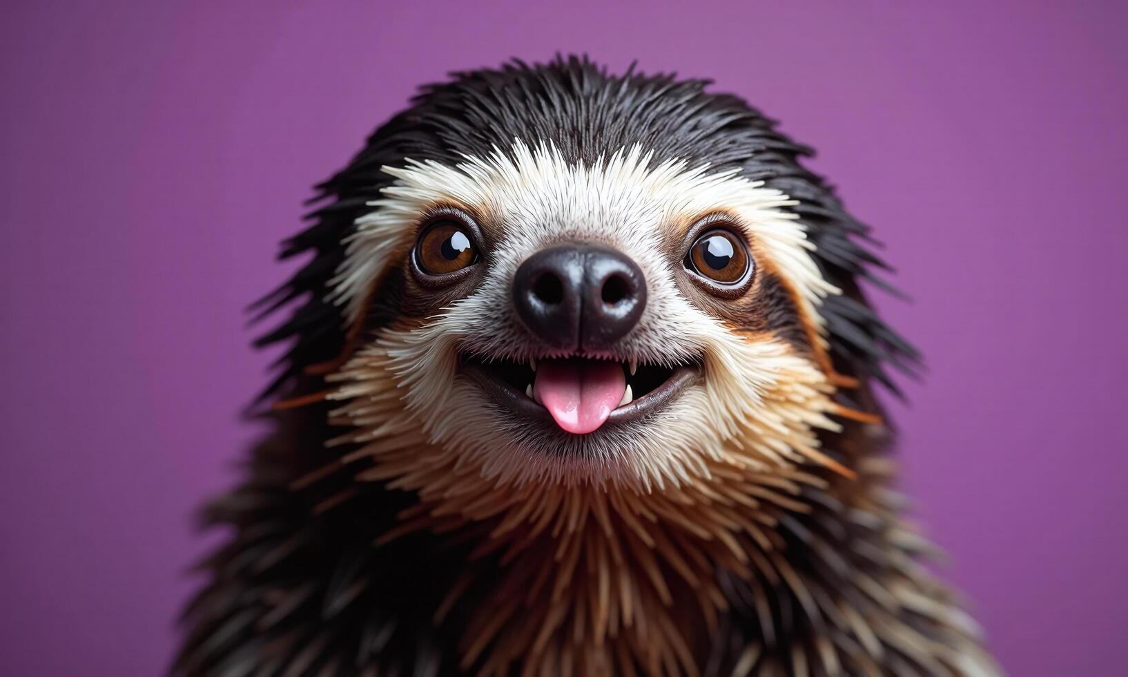 Smiling sloth portrait vibrant background studio lighting photo