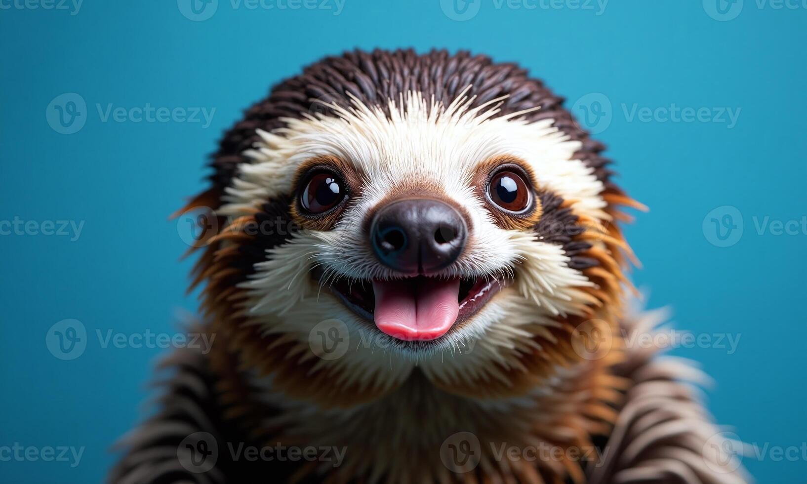 Smiling sloth portrait vibrant background studio lighting photo
