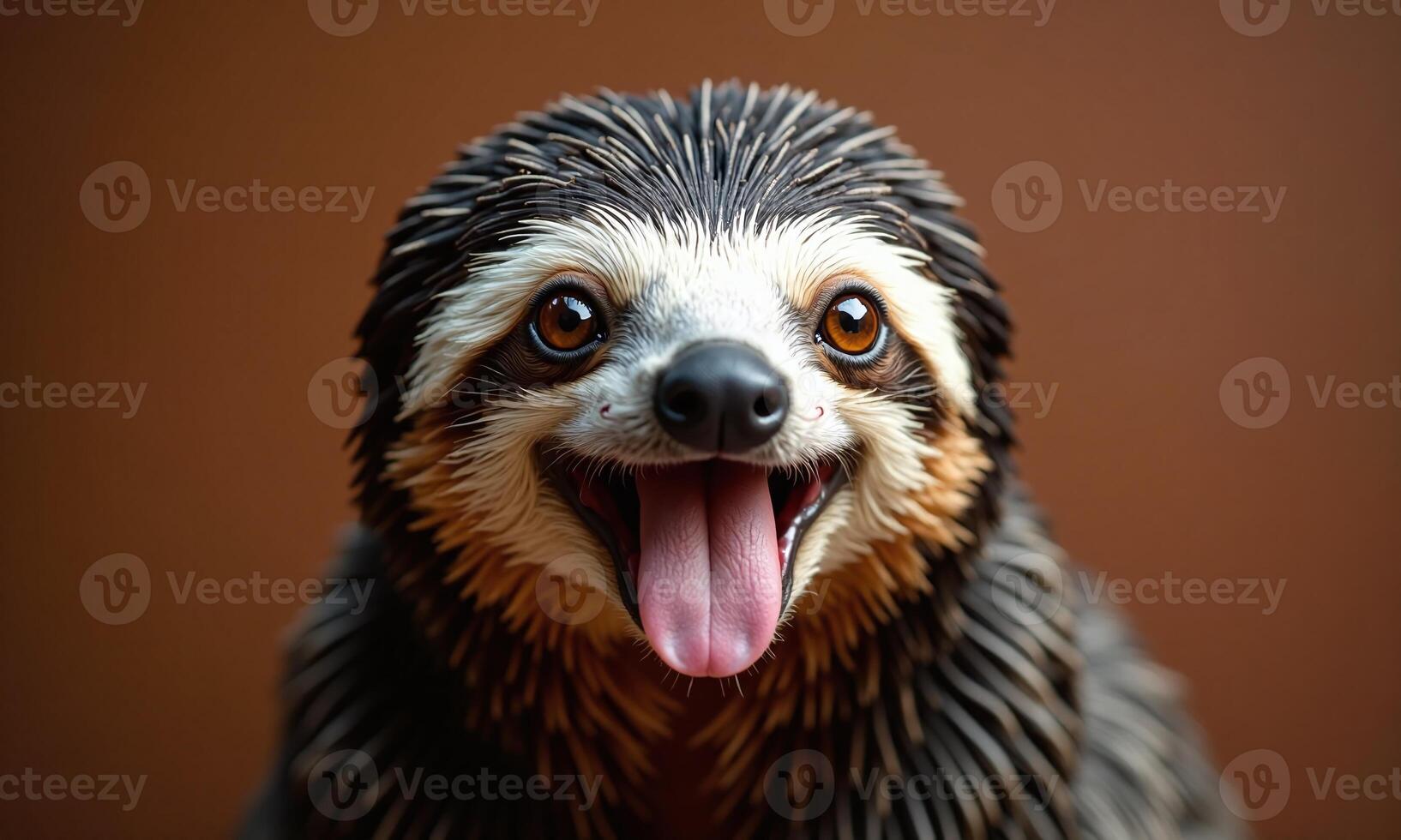 Smiling sloth portrait vibrant background studio lighting photo
