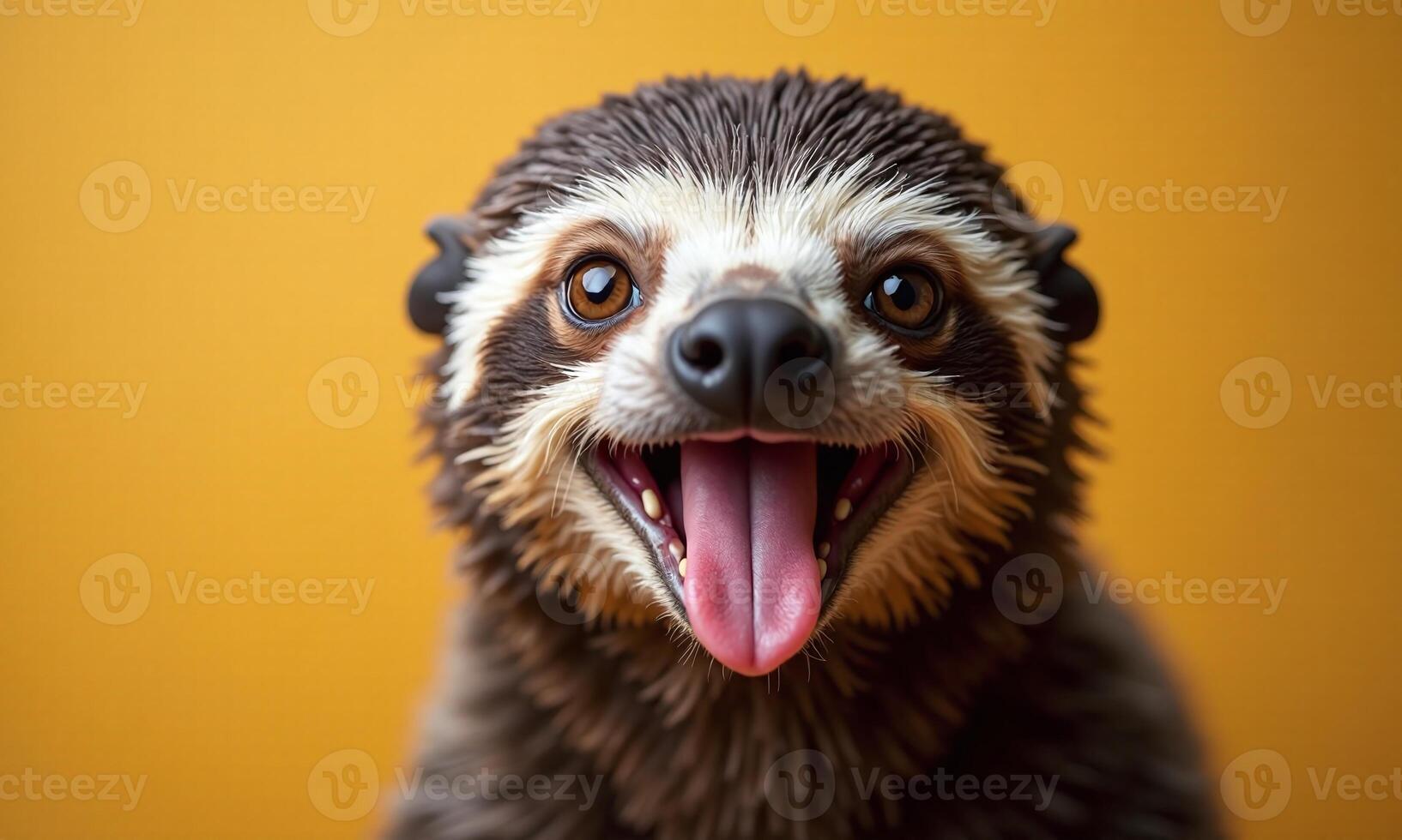 Smiling sloth portrait vibrant background studio lighting photo