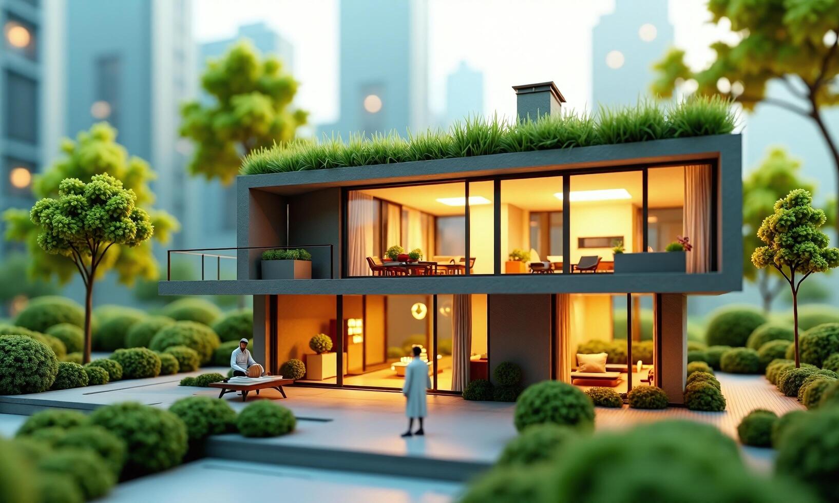Architectural model modern eco friendly house multi level photo