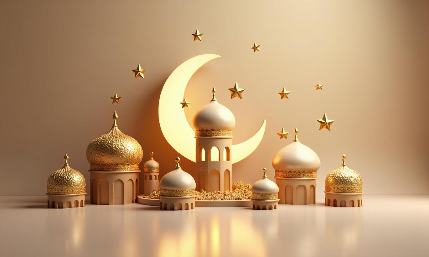 Islamic architecture golden crescent moon ornate patterns mosque photo