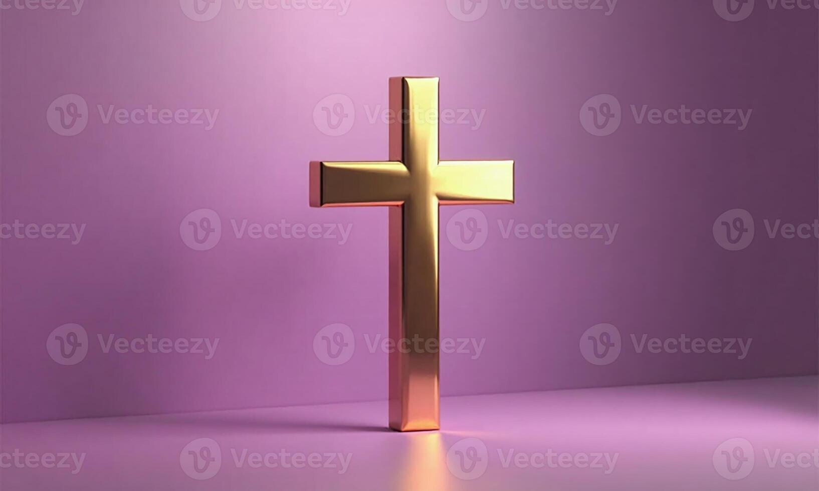 Golden cross studio background 3D rendering minimalist religious photo