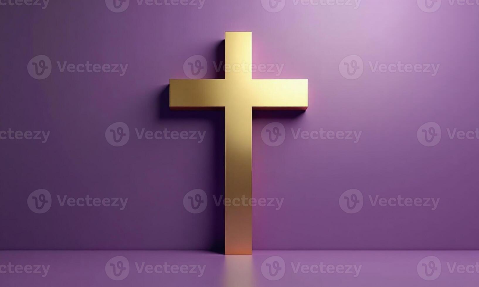 Golden cross studio background 3D rendering minimalist religious photo