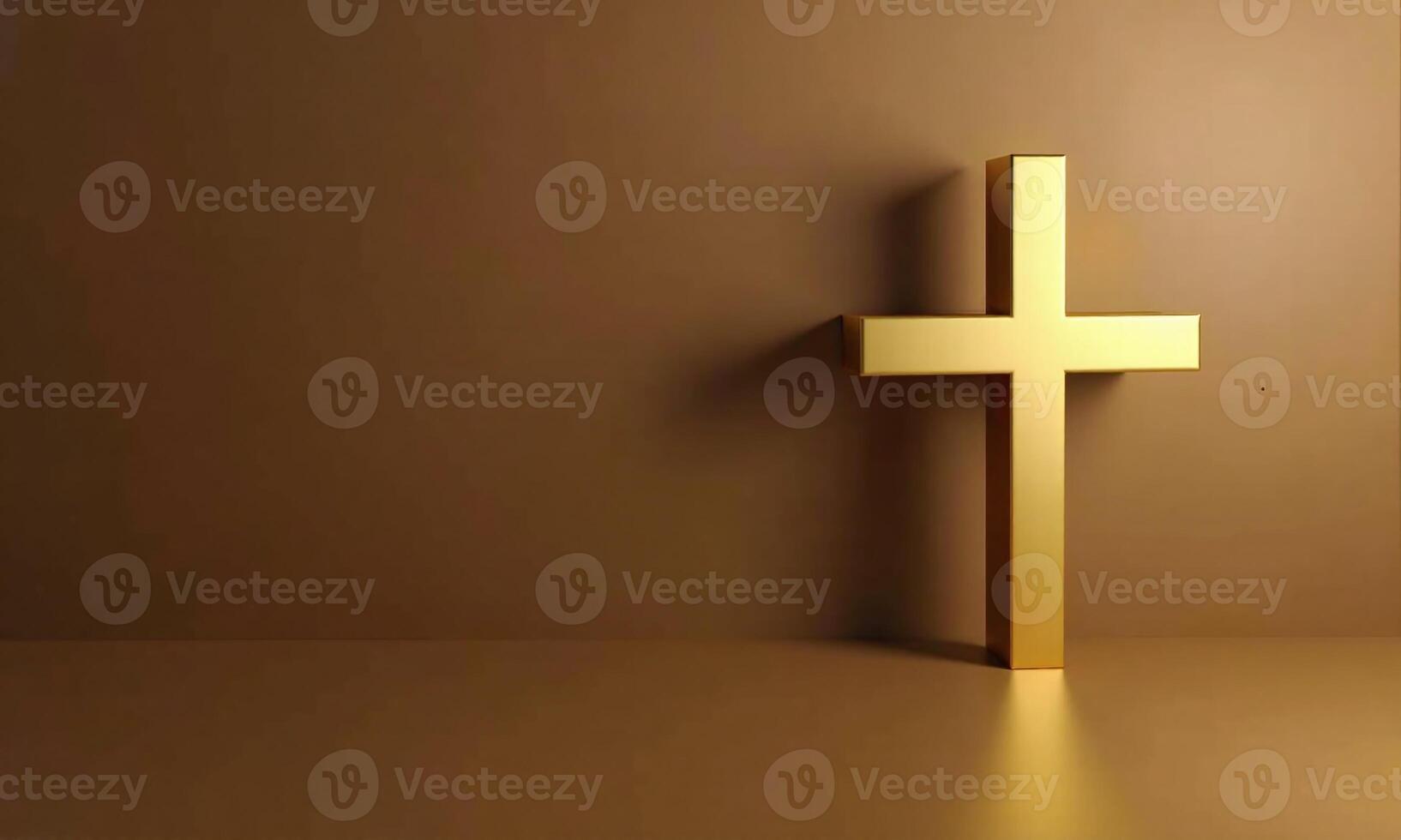 Golden cross studio background 3D rendering minimalist religious photo