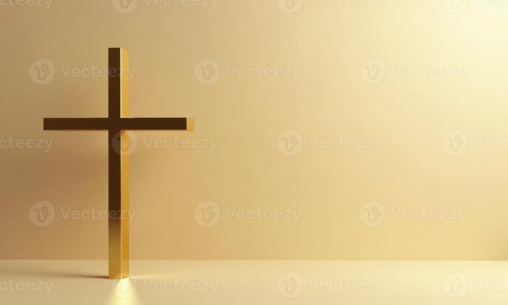 Golden cross studio background 3D rendering minimalist religious photo