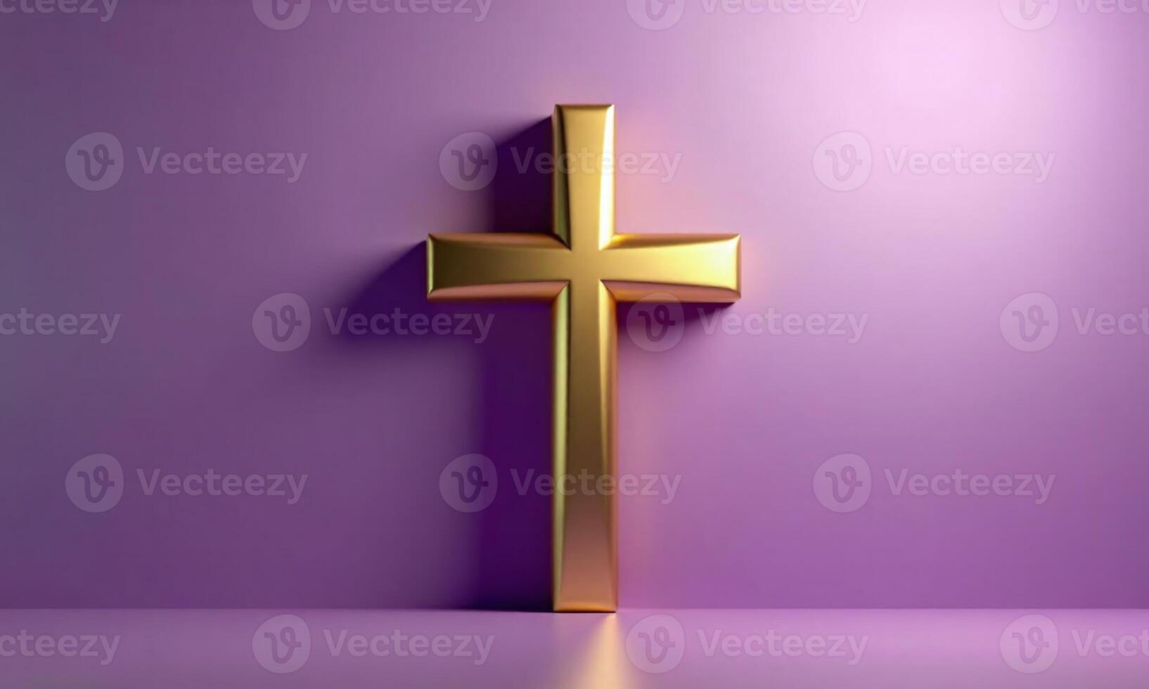 Golden cross studio background 3D rendering minimalist religious photo