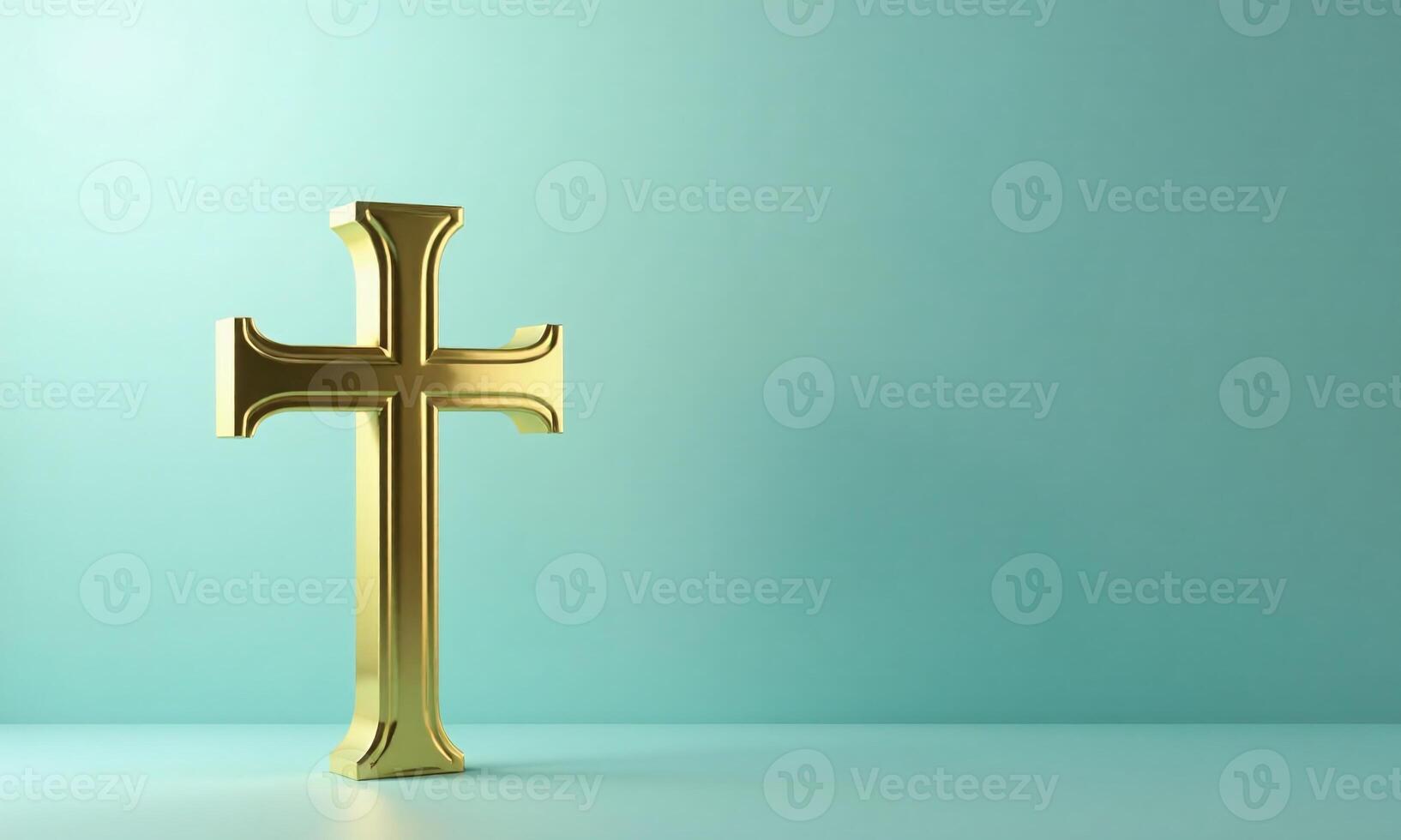 Golden cross studio background 3D rendering minimalist religious photo