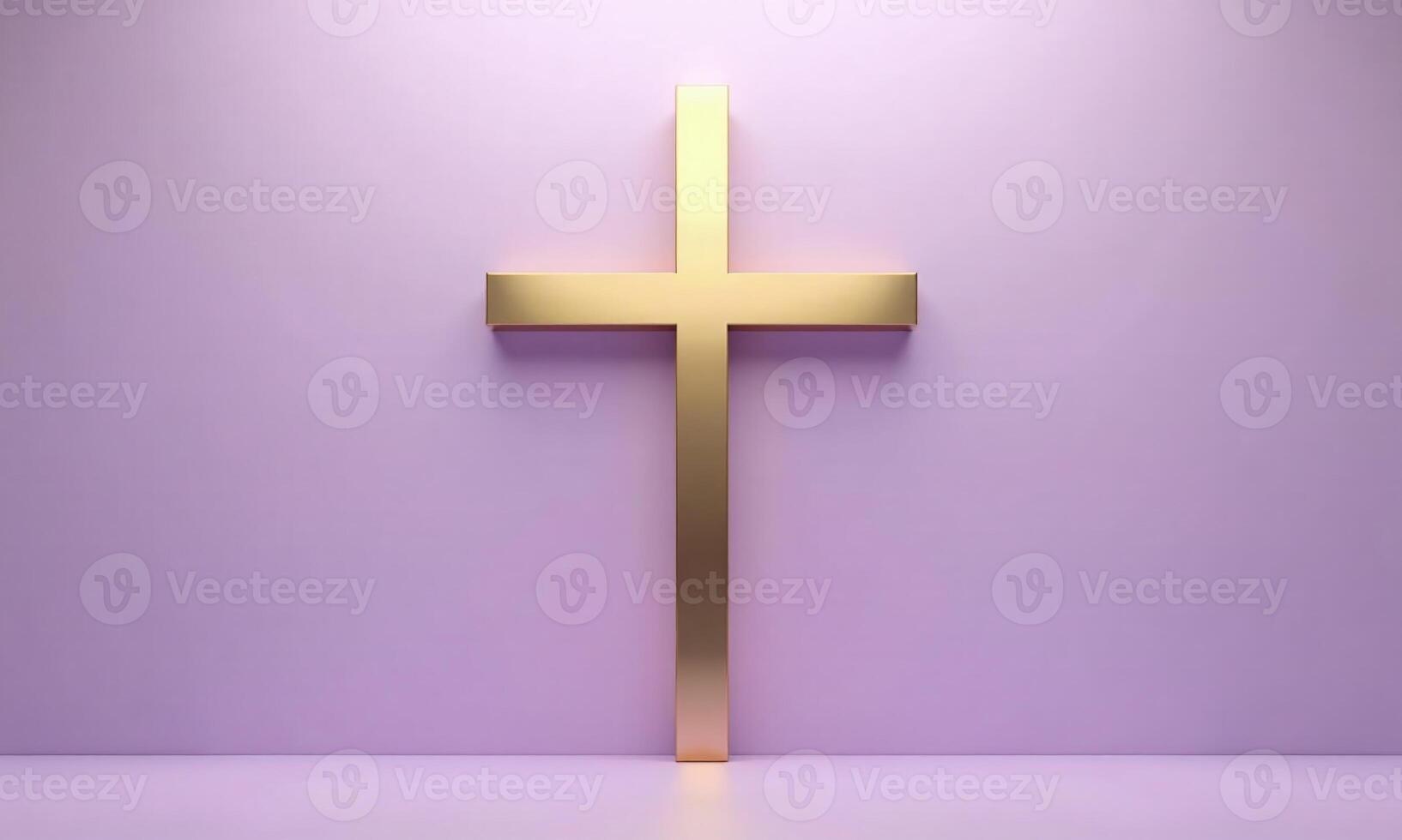 Golden cross studio background 3D rendering minimalist religious photo