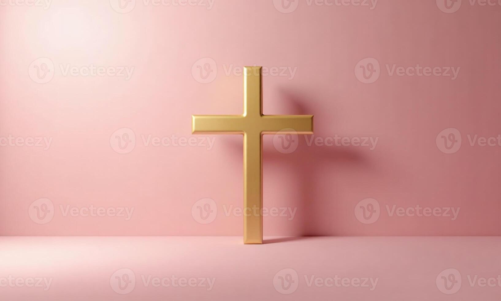 Golden cross studio background 3D rendering minimalist religious photo