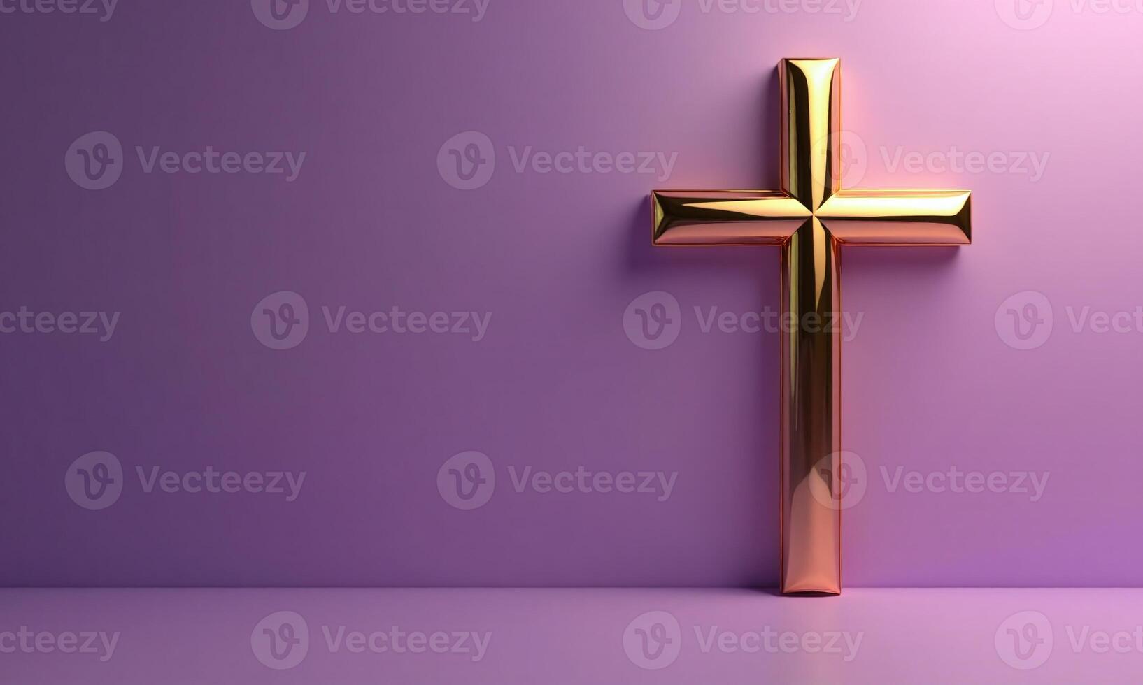 Golden cross studio background 3D rendering minimalist religious photo