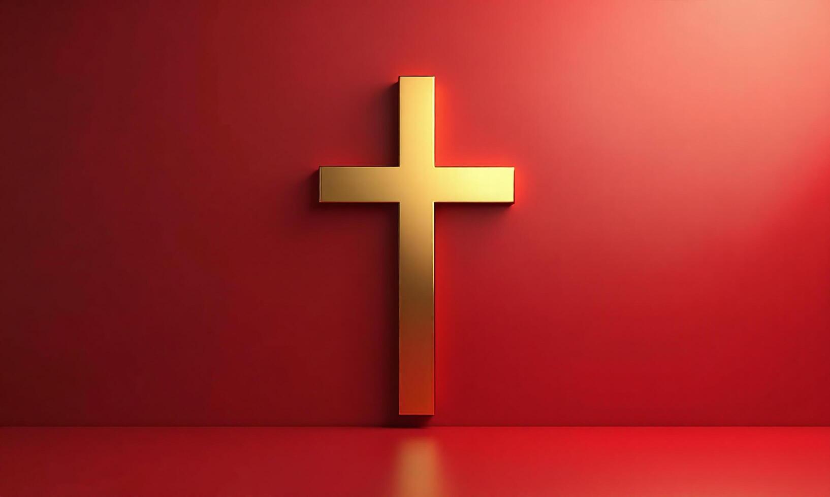 Golden cross studio background 3D rendering minimalist religious photo