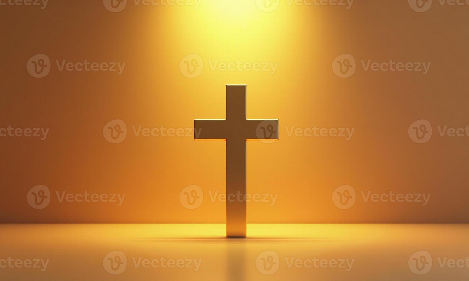 Golden cross studio background 3D rendering minimalist religious photo