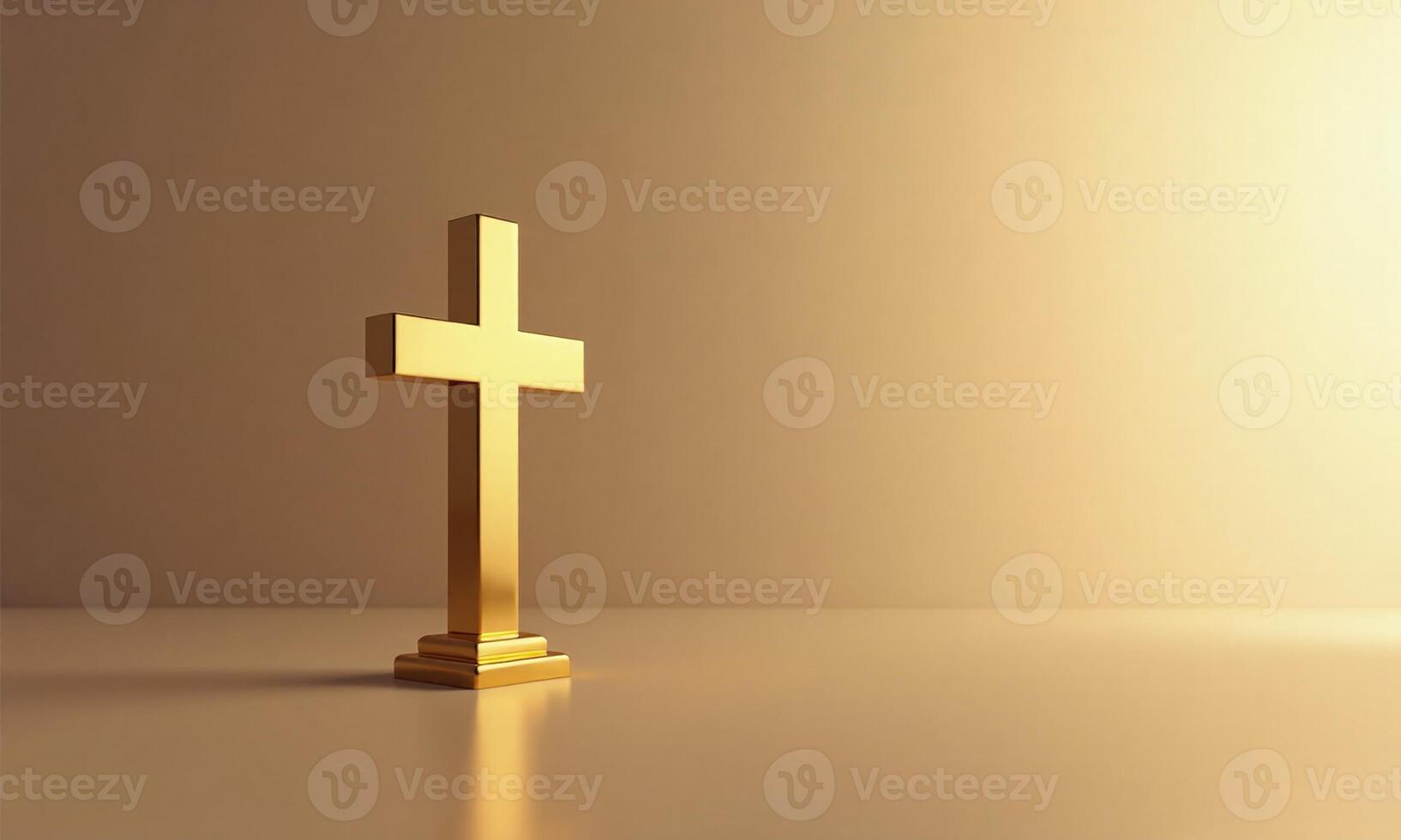Golden cross studio background 3D rendering minimalist religious photo