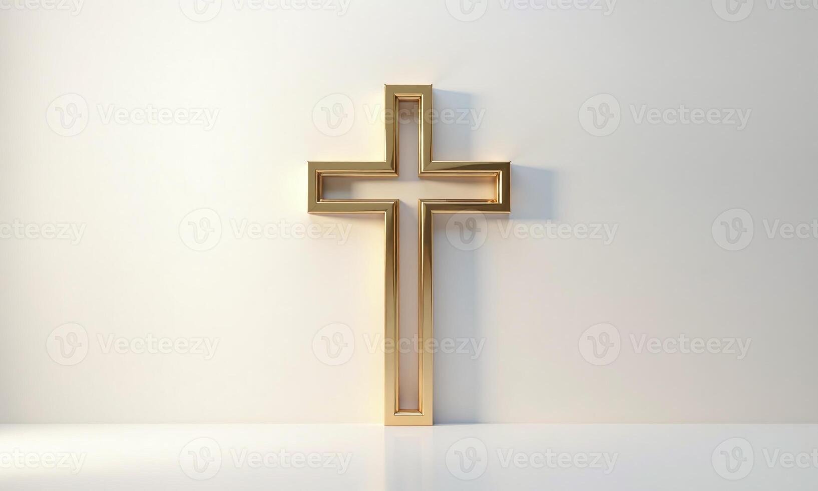 Golden cross studio background 3D rendering minimalist religious photo