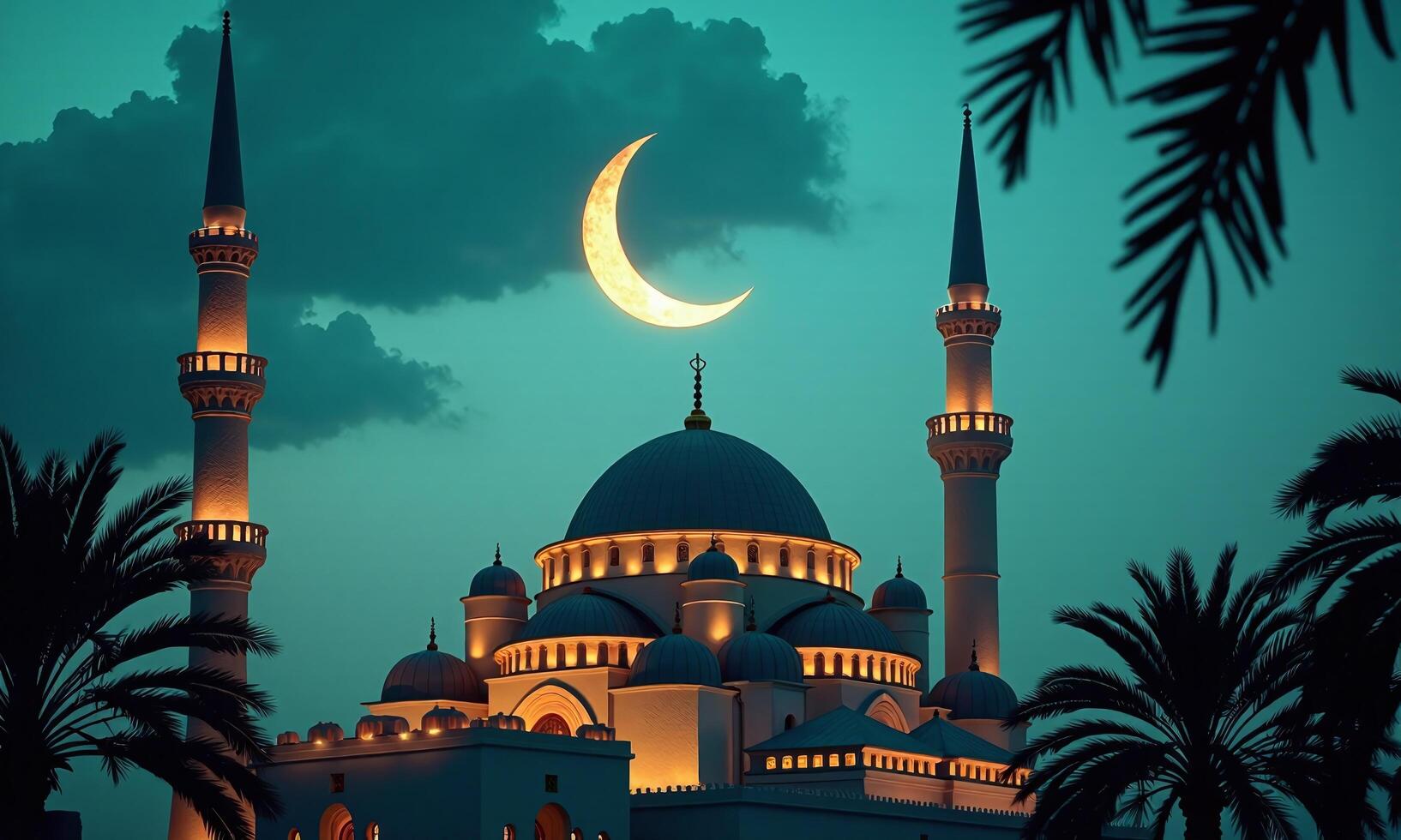 Islamic architecture majestic mosque dome crescent moon teal photo