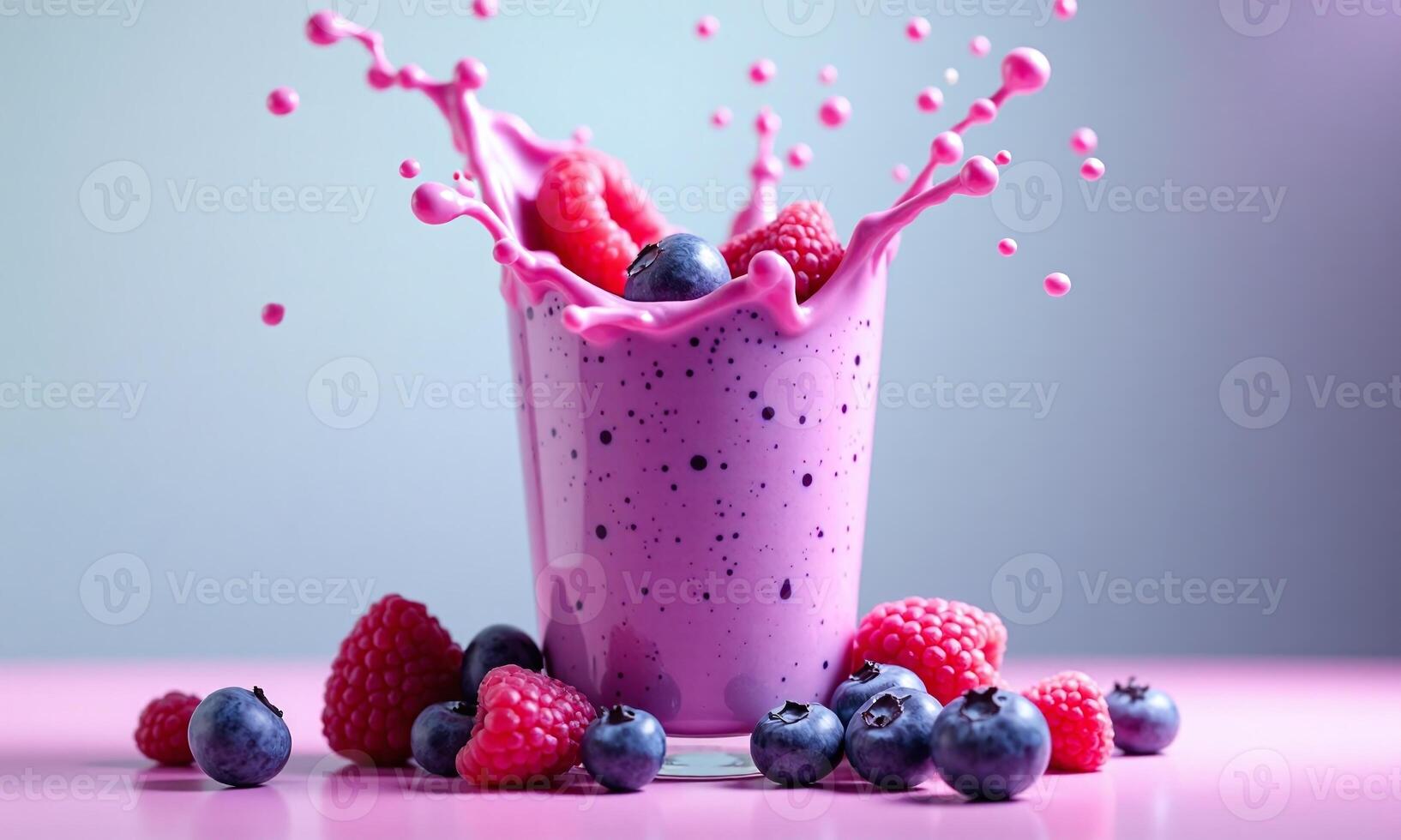 Vibrant berry smoothie splash Blueberries and raspberries Creamy photo