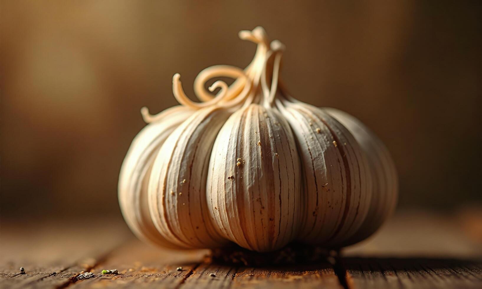 Macro photograph of garlic bulb soft warm lighting photo