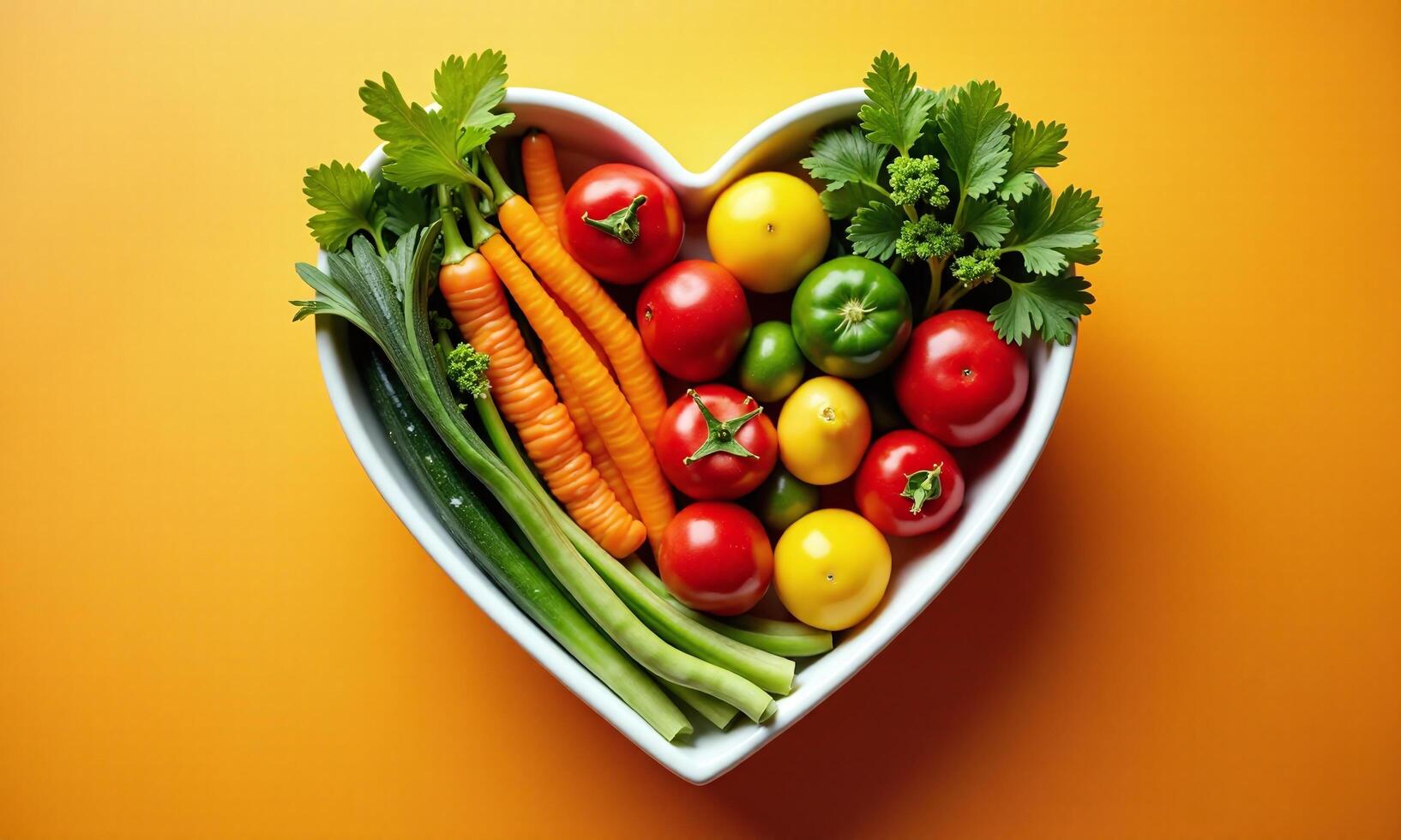Heart shaped bowl colorful vegetables and fruits healthy photo