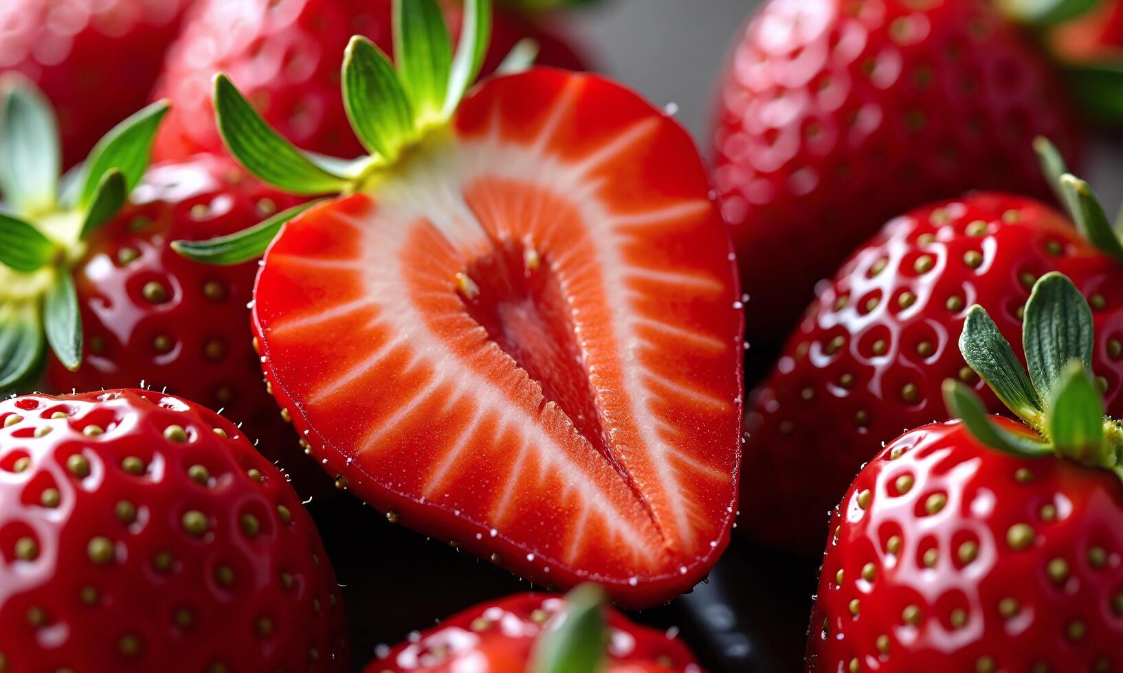 Hyper realistic strawberries vibrant red close up macro photo