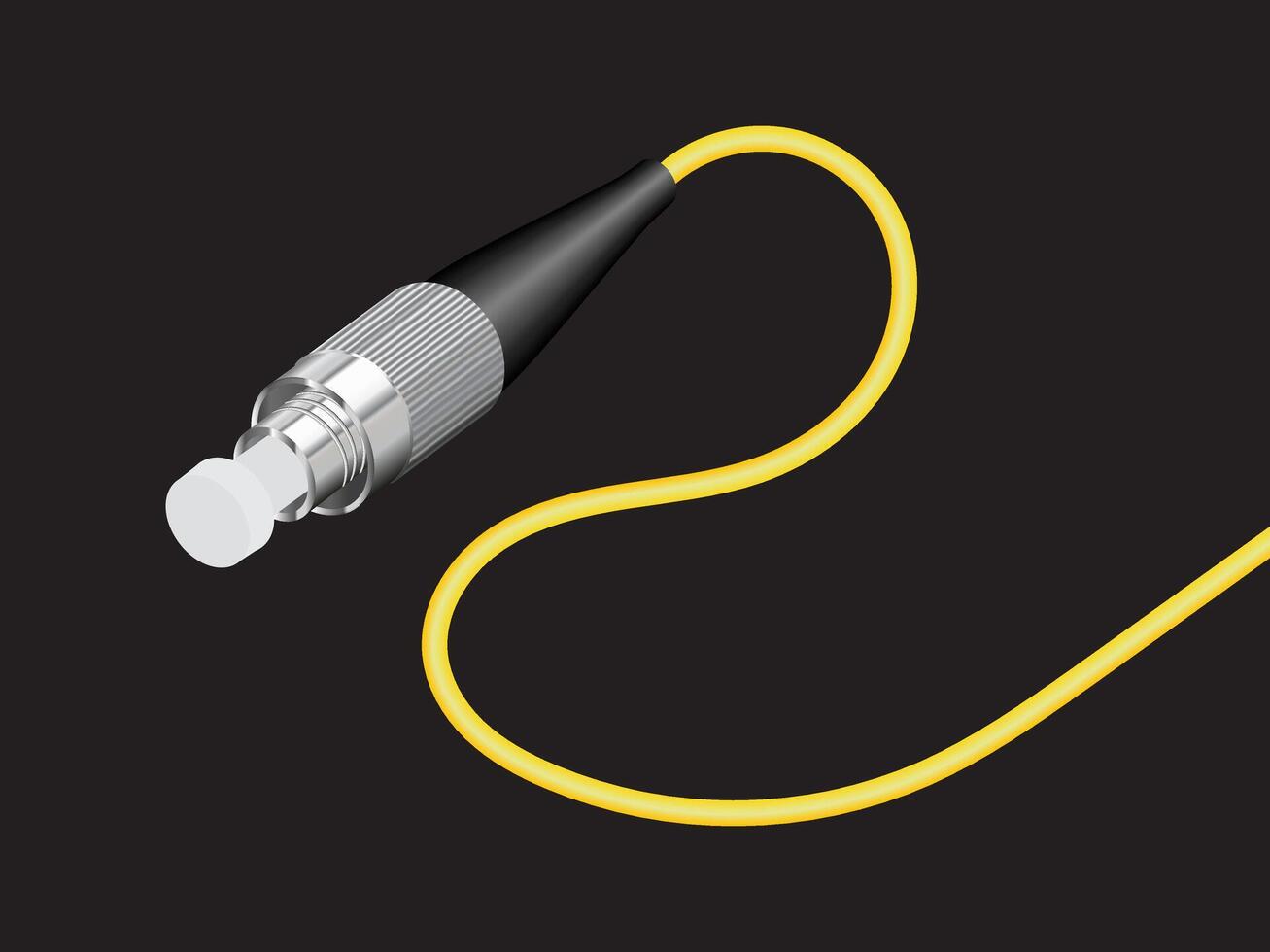Realistic fiber optic cable with FC connector on black background. illustration EPS 10. vector