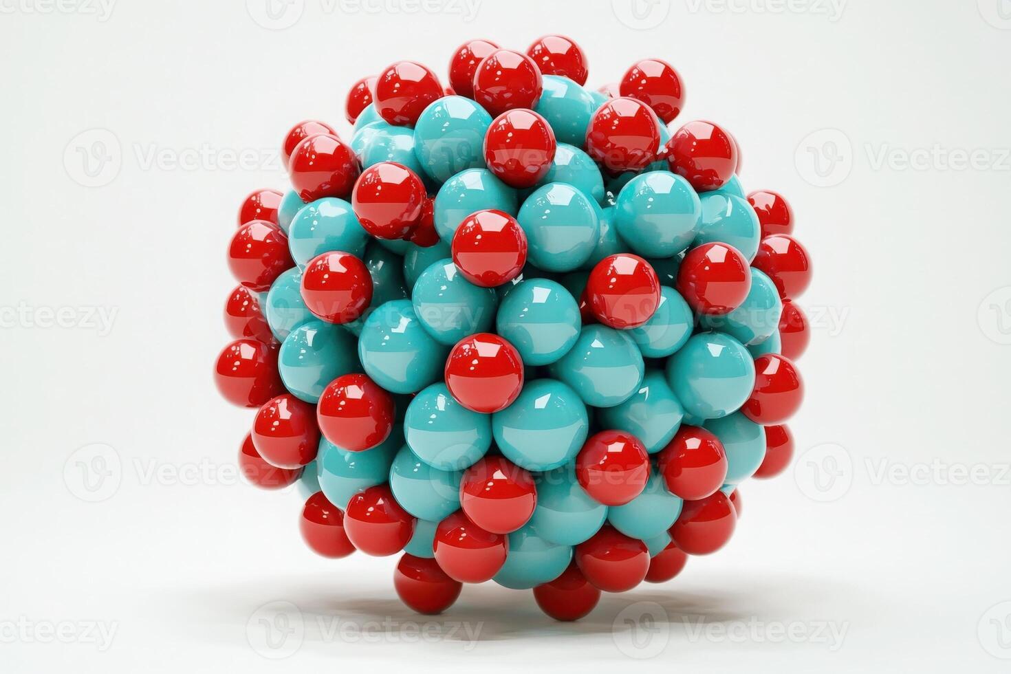 A vivid molecular model featuring layers of blue and red spheres, symbolizing atoms in a three-dimensional arrangement. photo