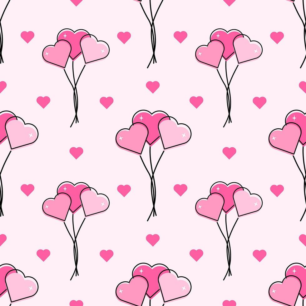 Seamless Valentine's Day, Birthday pattern. Balloons in line art style on pink background. Print for card, background, invitation, greeting card, textile, wallpaper,m baby shower. Cute illustration. vector
